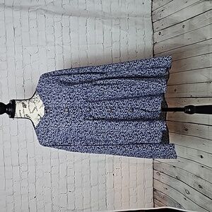 Shein Blue and White Floral Long Sleeve Blouse